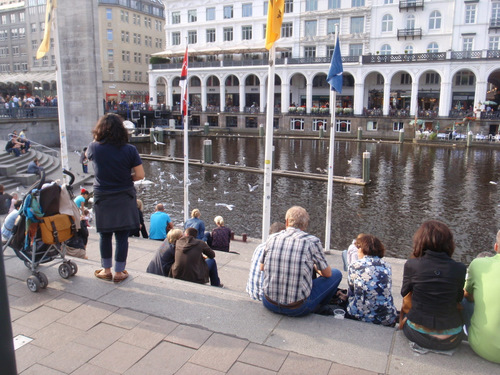 Feeding Ducks and Swans (Schwans) at the Rathausmarkt.